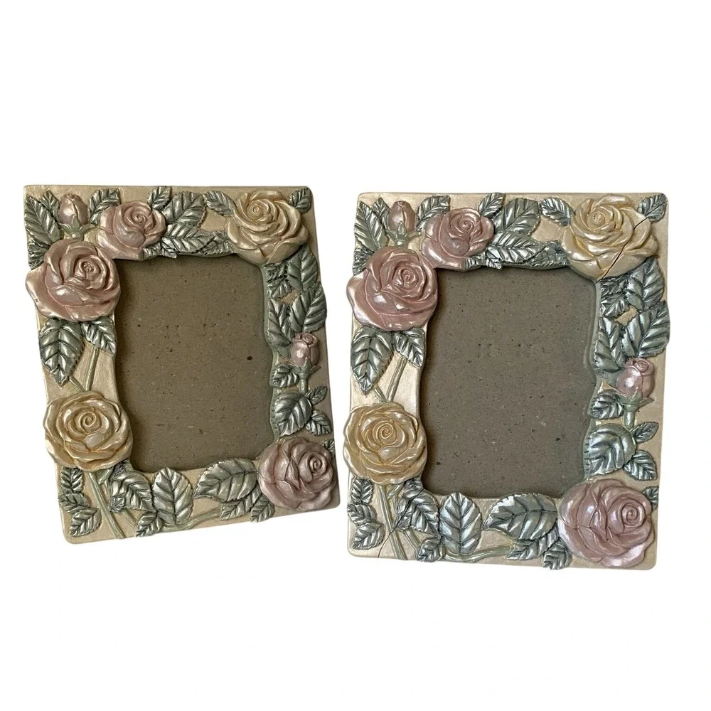 Figi Graphics Vintage Picture Frame Set 2 1990 Rose Floral Pink Cream PF-GN-34